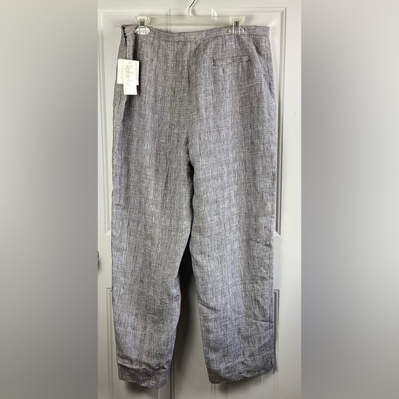 Rafaella NWT 100% Pure Linen Gray & Black Plaids High Rise Wide Leg Pants Size16 - Picture 11 of 11
